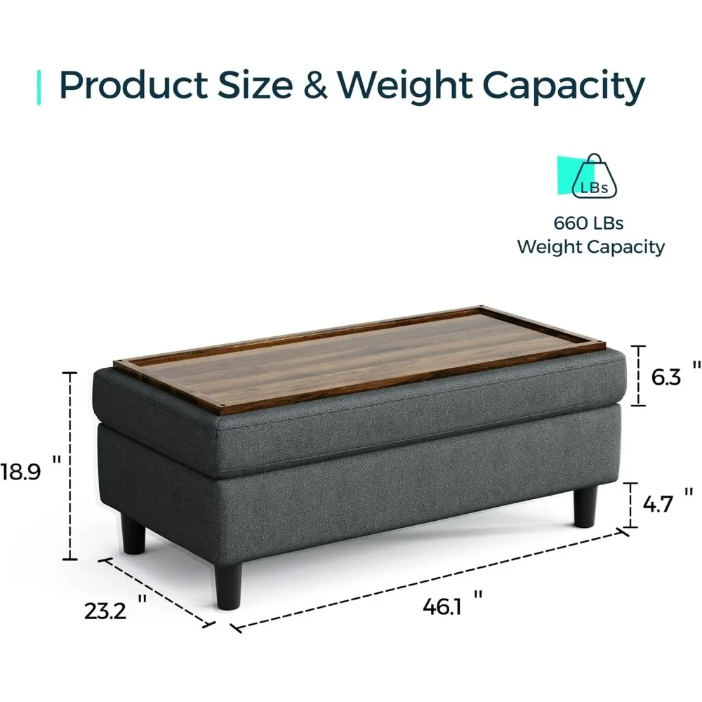 46 Inches Wide Linen Coffee Table Long Shoes Bench Footstool, Storage Chest, Foot Rest Stool, Storage Ottoman Bench 2