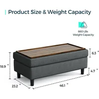 46 Inches Wide Linen Coffee Table Long Shoes Bench Footstool, Storage Chest, Foot Rest Stool, Storage Ottoman Bench 2