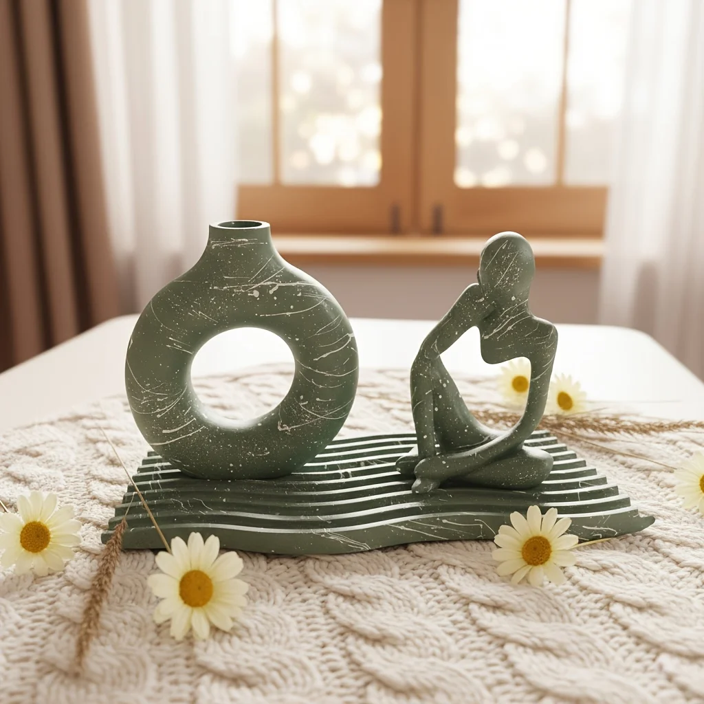 레진 석고, 오른쪽을 향한 그림이 있는 속이 빈 꽃병 웨이브 트레이, DIY 공예, 홈 데코에 적합한 3개의 대형 실리콘 몰드