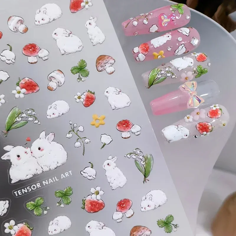 Cat Bunny Bowknot Poker Crown Lock Key Easter Eggs Rabbit Mushroom Chick Flower Dog DIY Nail Art Stickers Decal