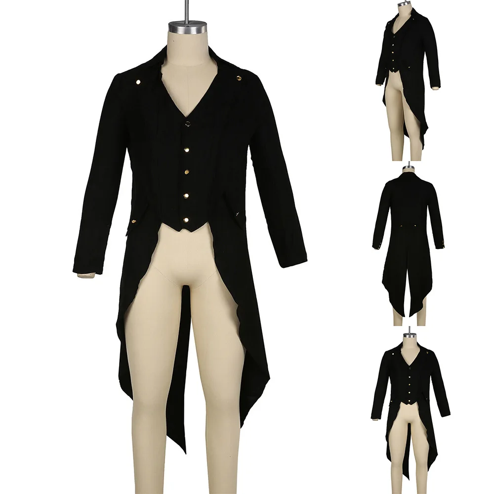 Mens Jacket Men Tailcoat Victorian Black Breathable Costume Long Jacket Mens Party Punk Soft Steampunk Clothes