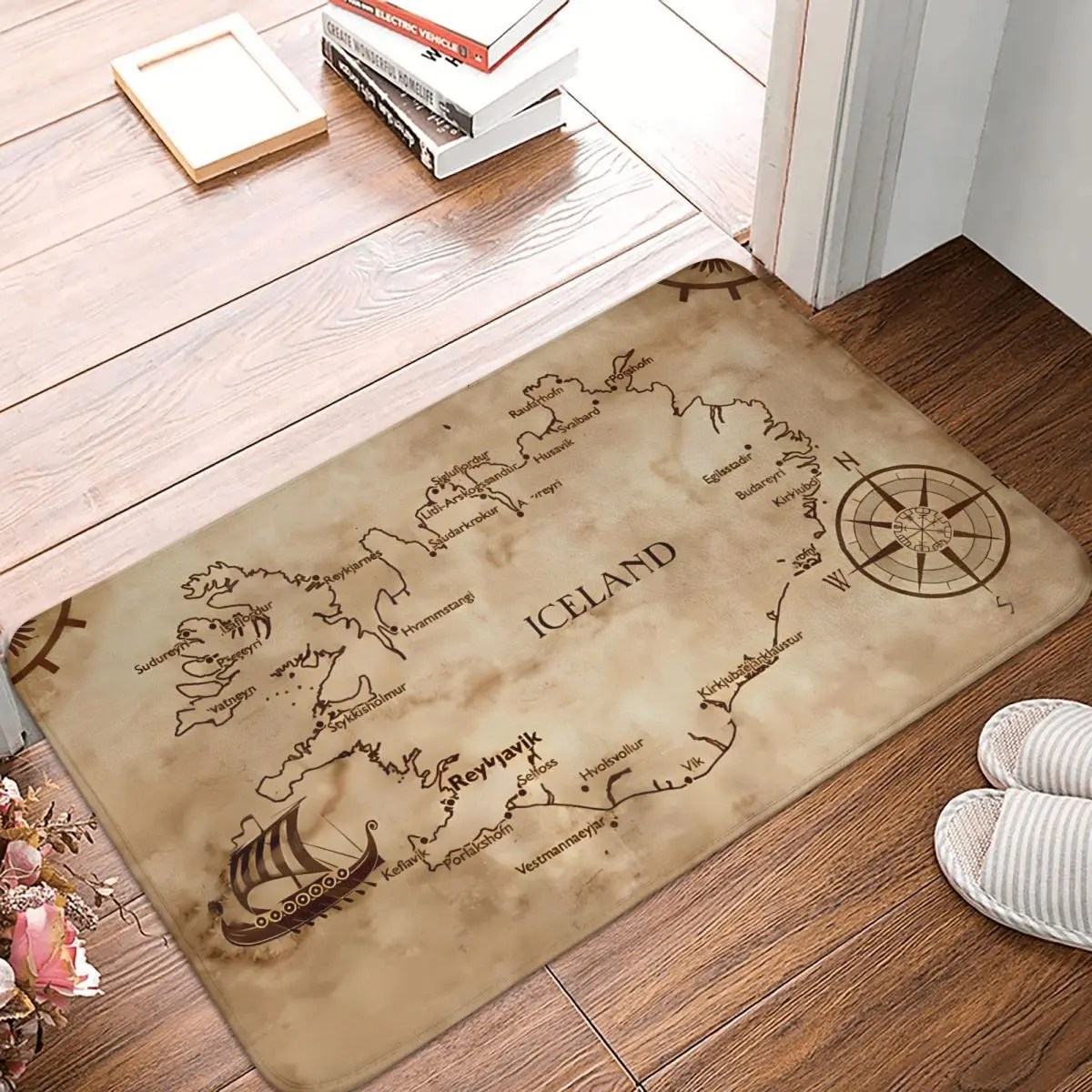 

TV Play Viking Bedroom Mat Icelandic Map Doormat Living Room Carpet Entrance Door Rug Home Decoration