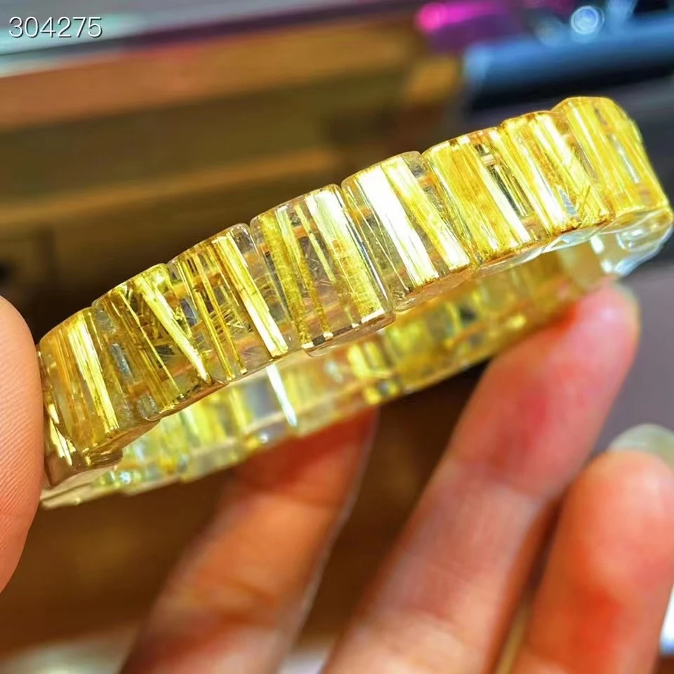 

Natural Gold Rutilated Quartz Bracelet Clear Rectangle Beads Wealthy 11.7x7.9x5mm Rutilated Brazil AAAAA
