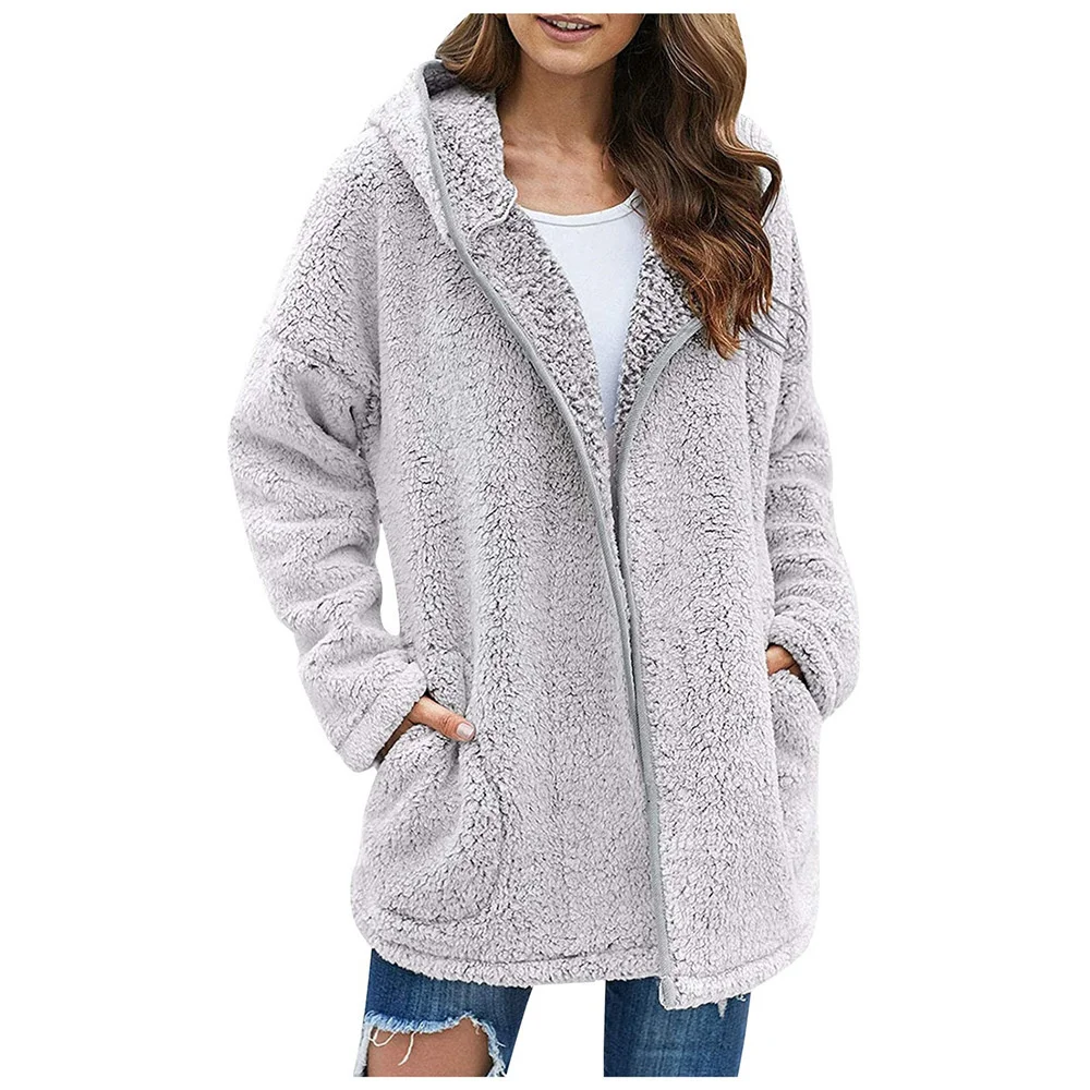 

Zoctuo Sweater Jacket For Lady Winter Thick Fleece Jackets Long Sleeve Casual Lapel Hooded Plush Outerwear Blouse Warm Homewear