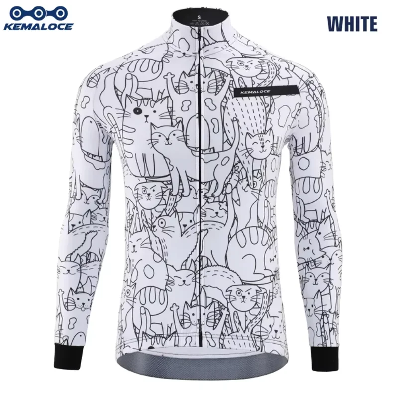 Cycling Clothes Men Autumn Winter Windproof Wool Long Sleeve Cycling Pants Cartoon Fleece Bike Ride Equipment