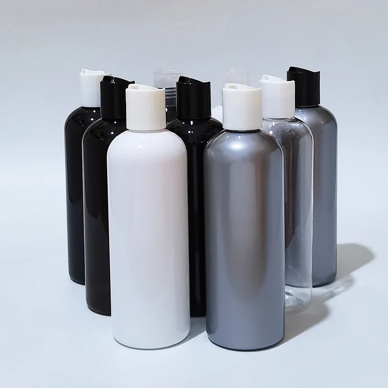 

300ml Empty White Black Brown Plastic Shampoo Bottles with Disc Lid,Shower gel Liquid soap Facial Cleanser Cosmetic packaging