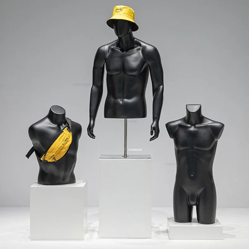 Man Small Half Body Mannequins Shelf Clothing Store Male Fake Body Mannequin Props with Metal Base Fashion Window Display Stand