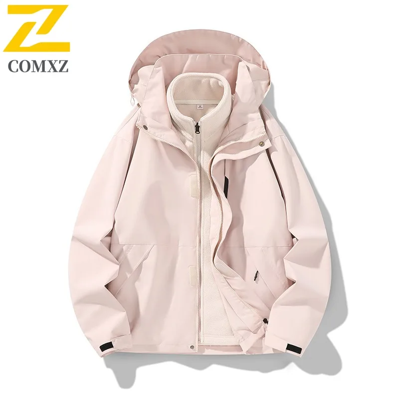 COMXZ Men's Trench Coat Windproof Loose Detachable Hood Travel Hiking Rainproof Coat Work Breathable Scratch Resistant Outerwear