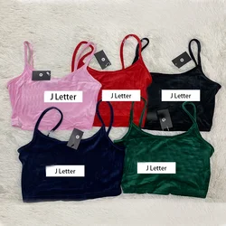 Velour Summer Cami Y2K Crop Corset Top for Women 2024 Rhinestones Velvet Sporty Top