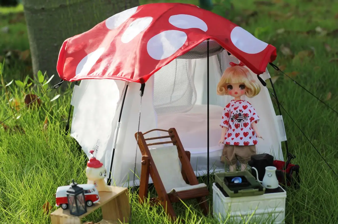 Equipamentos de Camping, Miniatura Mushroom Canopies Brinquedos,