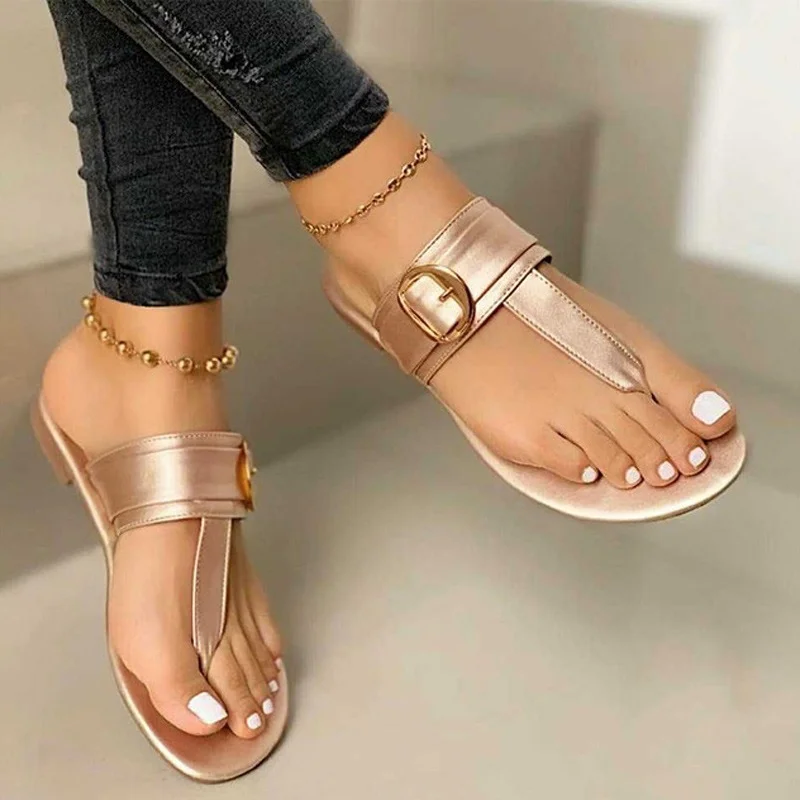 Women's Shoes Summer Fashion Clip Toe Flat Women's Flip Flops Beach PU Leather Casual Ladies Slippers Zapatos Mujer