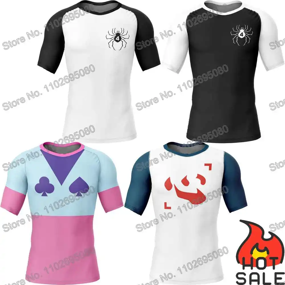 Hunter Surf Clothing BJJ MMA Men Cartoon Anime Rash Guard Short Sleeve Diving T-Shirt Tight Swimwear Summer Beach Floatsuit GYM