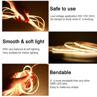 UL Listed COB LED Strip Light 320 480 LEDs/m 16.4ft High Density Flexible Tape Ribbon 3000-6500K RA90 Led Lights DC12V 24V 6