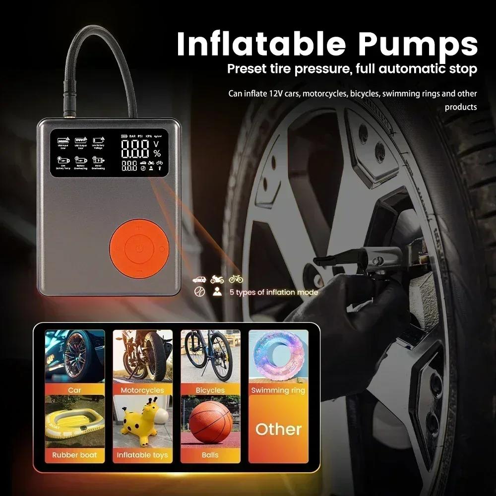 13000mAh Car Jump Starter Portable Air Compressor Baseus Power Bank 12V Digital Tire Inflator Emergency Battery Boost LED Light