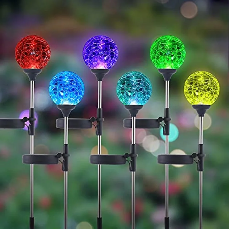 6Pcs Gardens Outdoor Solar Lights Glass Globe Powered Stake Ball Lamps for Yard Waterproof Pathway For Christmas Festival Decors