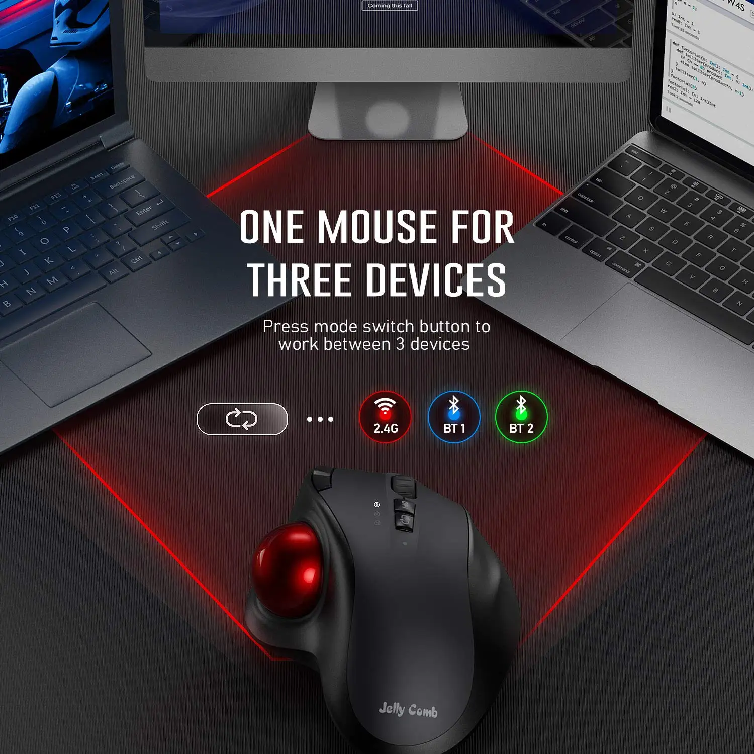 Mouse Trackball Ergonômico sem Fio para Computador Mouse Bluetooth Recarregável Usb 2.4g 1000 1600 1800 Dpi - Imagem 5