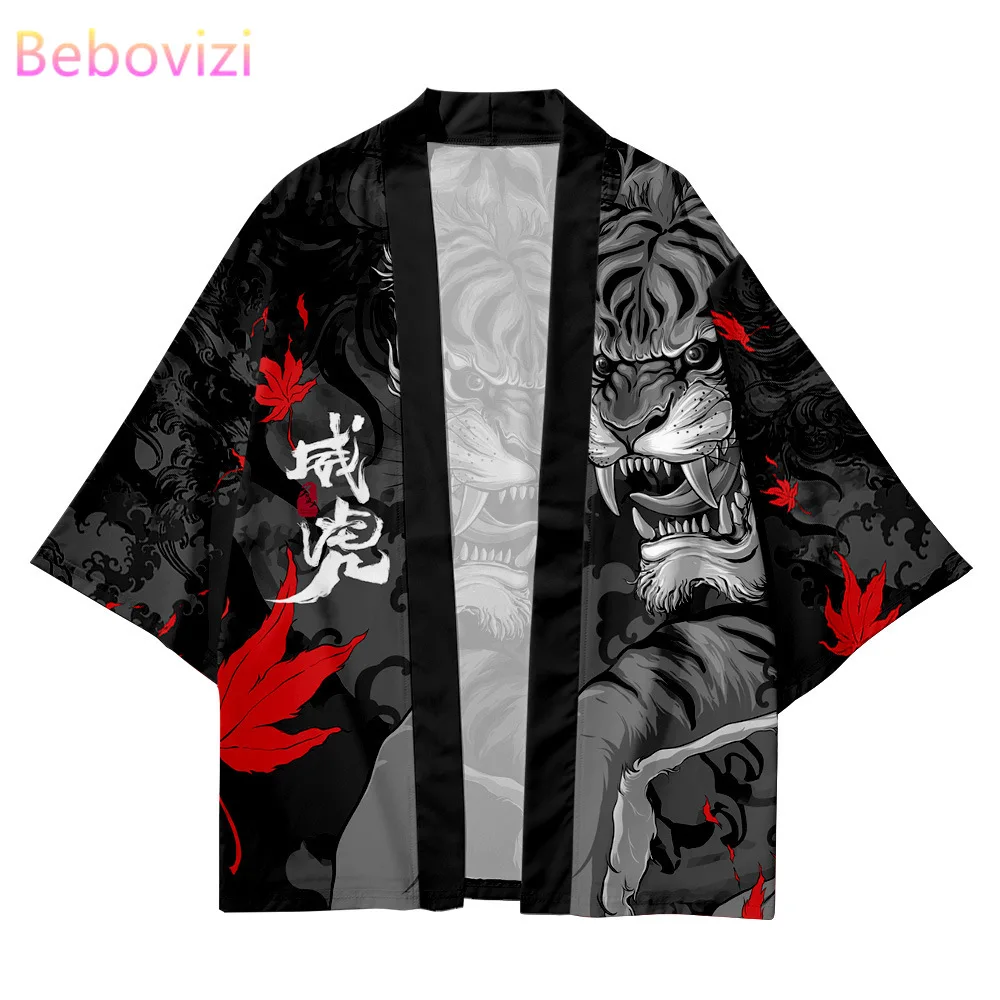 Kimono Streetwear Cardigan Cosplay Haori Yukata Tops Robe Plus Size 5XL 6XL Tiger Print Beach Japanese Style Men Women