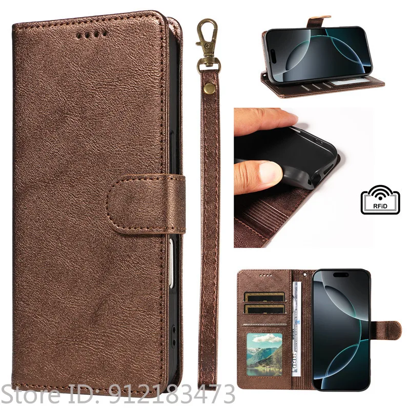 Matte Leather Magnetic Wallet Case with Card Slot and Flip Cover