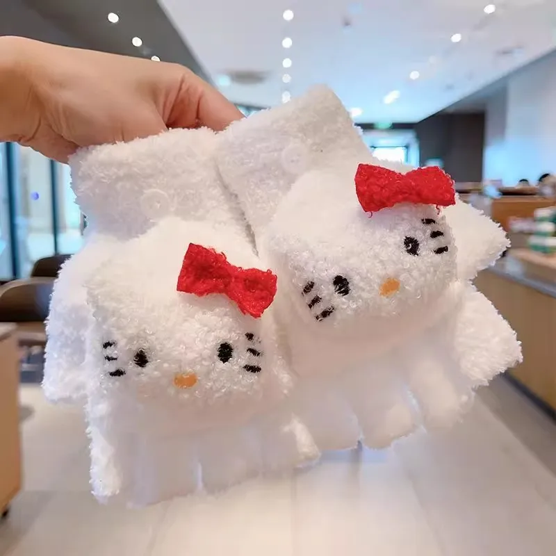 

Милые Мультяшные Перчатки С Откидывающейся Крышкой Sanrio Hello Kitty Cinnamoroll, зимние милые плюшевые утепленные велосипедные перчатки для студенток