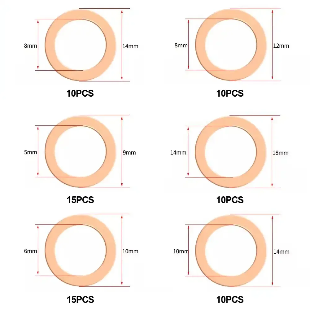 100Pcs Washer Copper Sealing Solid Gasket Washer Sump Plug Oil for Boat Crush Flat Seal Ring Tool