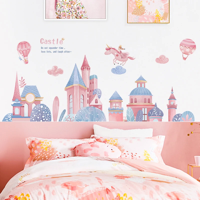 Pink Princess Castle Wall Sticker Children's Room Wall Decoration
