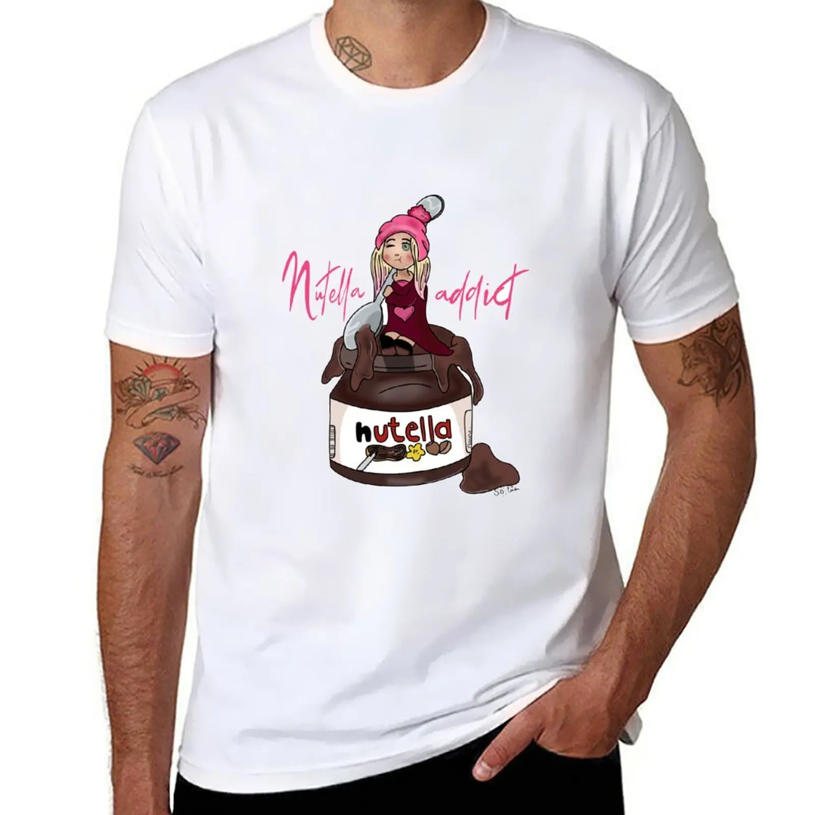 T-Shirt Nutella Addict-Shirt Magliette Grafiche Abbigliamento Vintage T-Shirt Nere Vintage Per Uomo