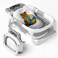 Baby Tub With Soft Cushion And Thermometer Foldable Baby Bathtub With Drain Hole Durable Foldable Baby Bath Tub Newborn To Toddl 2