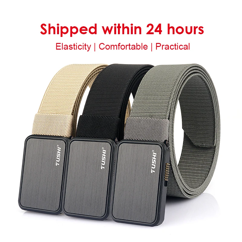 VATLTY Stretch Belt for Men Zinc Alloy Quick Release Pluggable Buckle Trousers Belt Tooling Unisex Elastic Waistband Straps