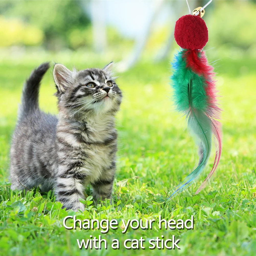 10PCS Replacement Cat Feather Teaser Toys with Bell – Interactive Wand Refills for Indoor Cats