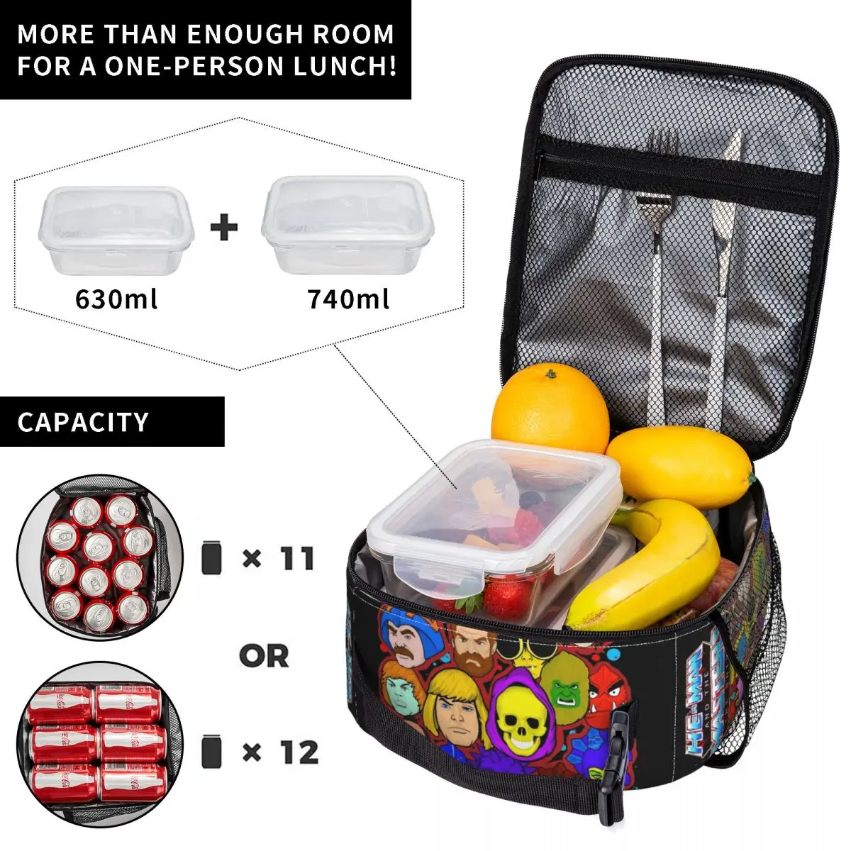 Vintage Heman Character Collage Merch Insulated Lunch Bag Masters of the Universe He-Man Storage Box Cooler Thermal Lunch Boxes