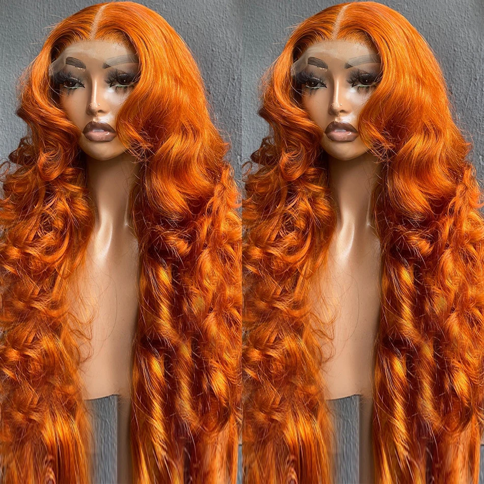 

Ginger Orange Colored 13x4 Lace Frontal Human Hair Wigs For Women Body Wave 13x6 HD Transparent Preplucked Lace Front Wig