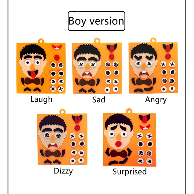 3D Puzzle Funny Felt Non-woven Fabric Early Childhood Education for Children Manual DIY Cognitive Facial Expression Stickers toy 4