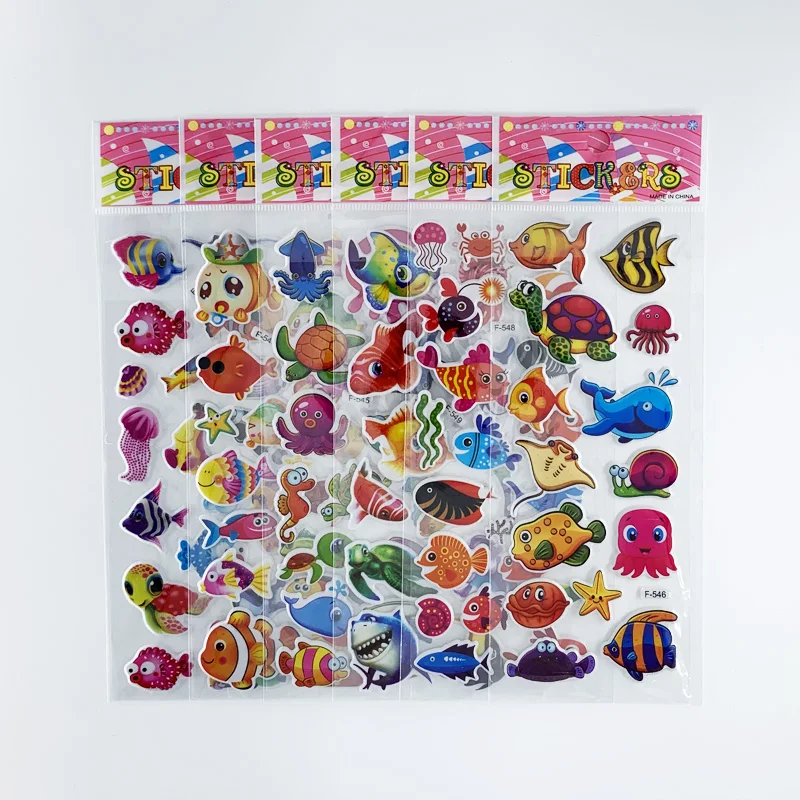 12 Sheets/Pack Kids Stickers Toy Creative Cute Seabed Animals Fishes PVC Sticker for DIY Scrapbooking Diary Phone Stickers