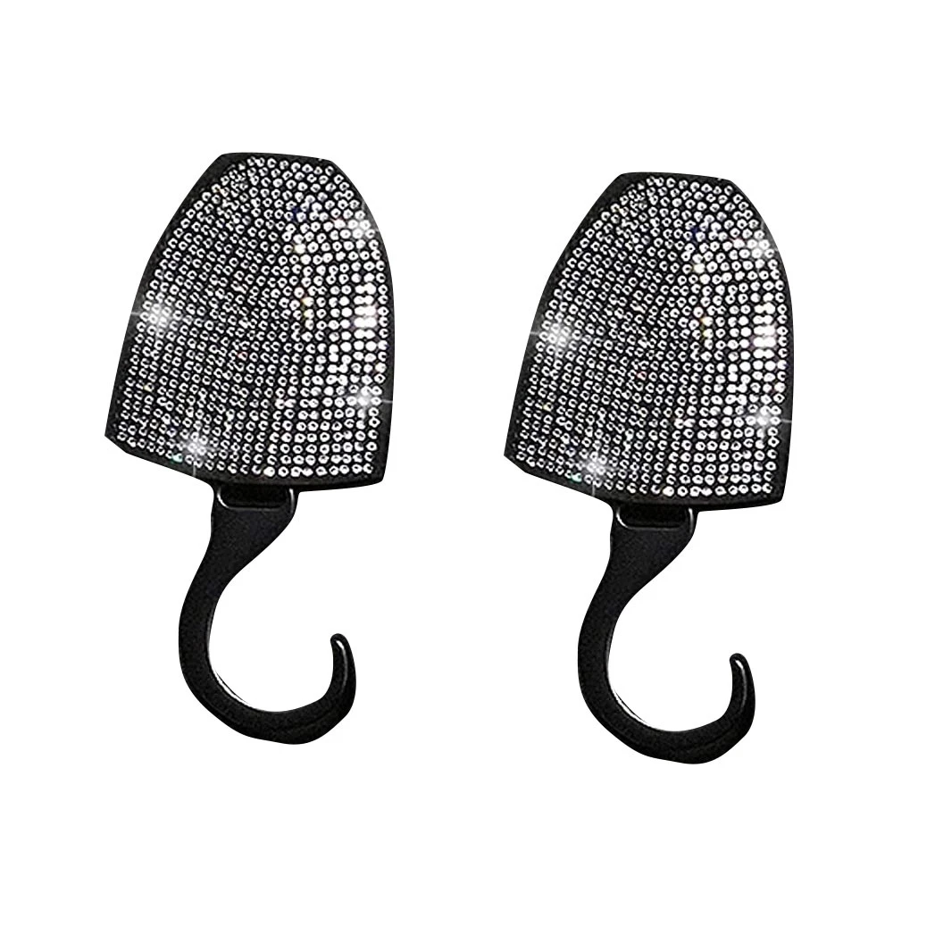 

2Pcs Bling Crystal Diamond Car Back Seat Hook Conceal Headrest Hanger Universal Car Accessories (White