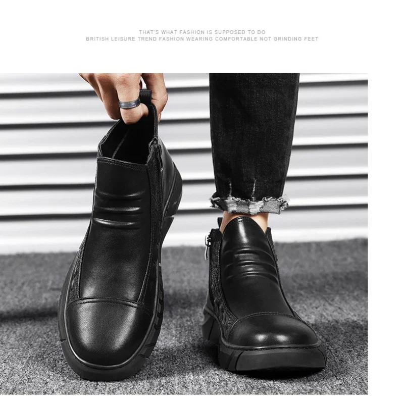 Winter New Men's Thickened Black Mid-Top Business Casual Snow Boots 2026