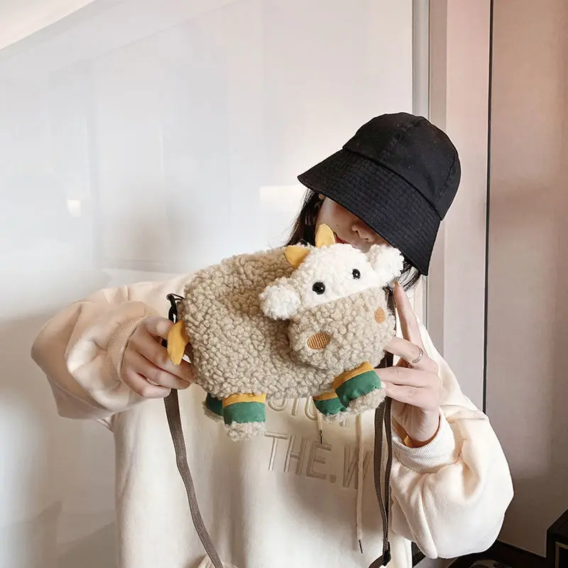 

Handbag Tote Large Capacity Kawaii Lamb Sheep Plush Shoulder Bag Embroidery Shopper Bags Cute Bag for Girls