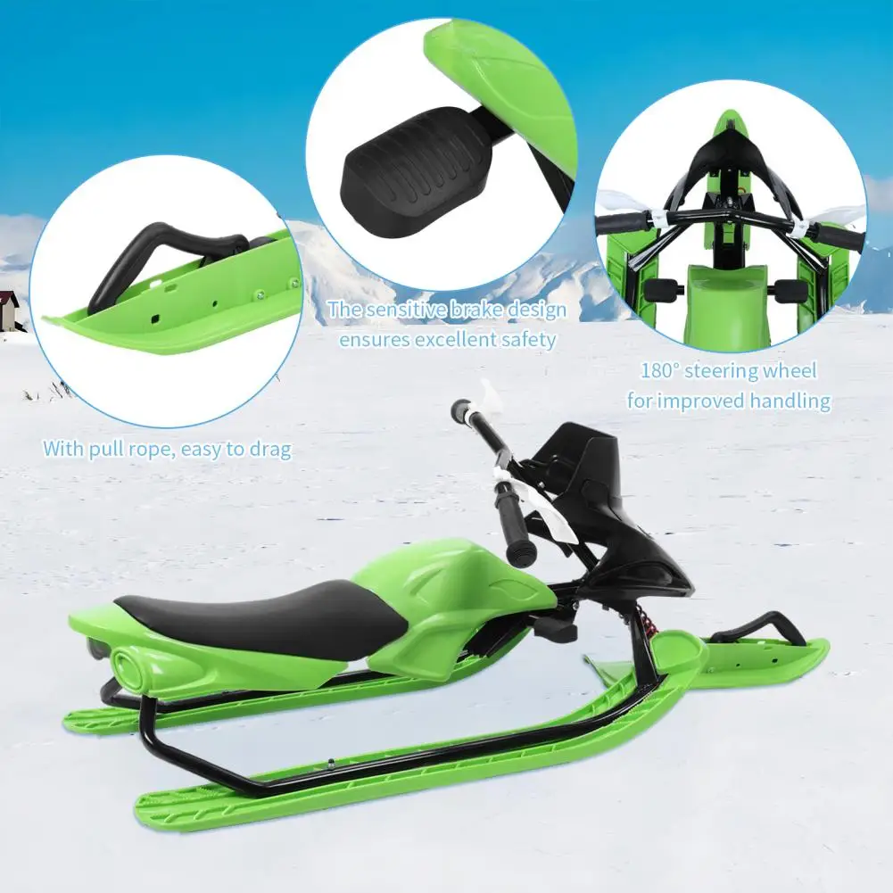 Snow Racer Sled with Sensitive Brake And 3 Gear Adjustable Cushion, 198lbs Carbon Steel Frame Skateboard, Winter Outdoor Activit