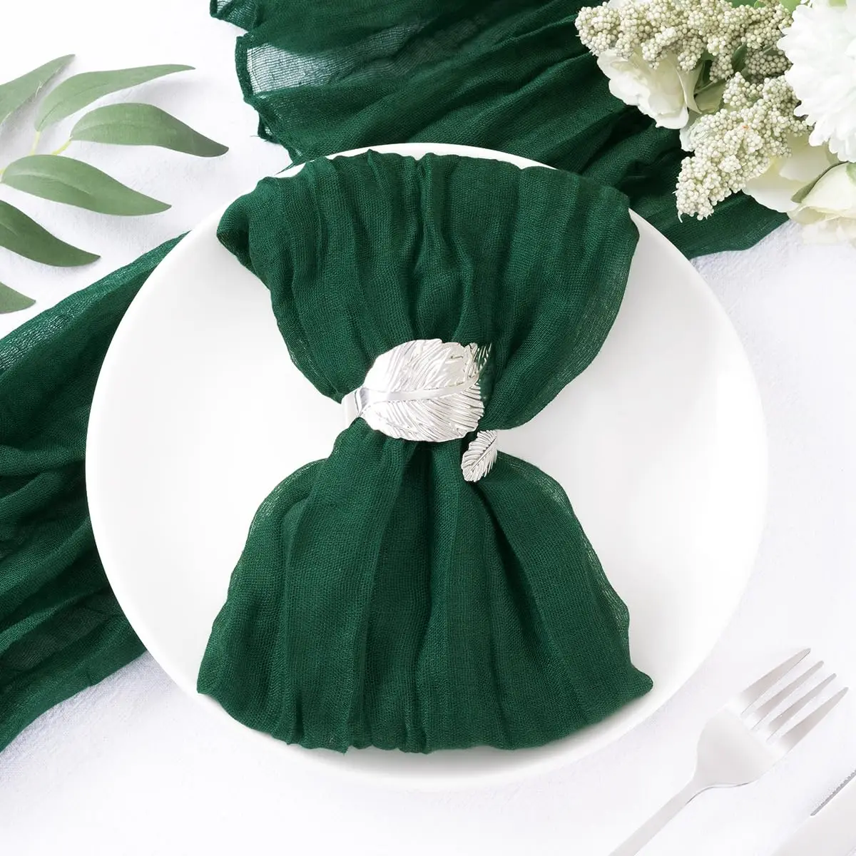 10PC Green Christmas Gauze Napkin Cheesecloth Table placemats Setting Dining Wedding Party Banquets Banquets Arches Cake Decor