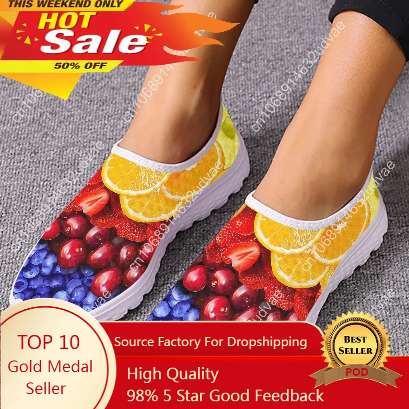 Summer Tropical Fruit 3D Printing Women Flat Shoe Breathable Slip-on Air Mesh Sneakers Lightweight Lazy Loafers 2022