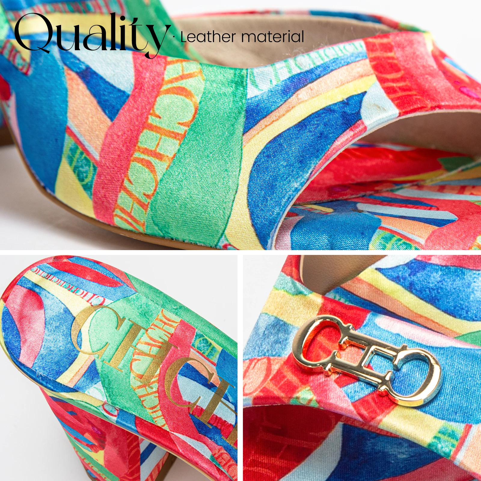 نعال نسائية ملونة بكعب عالٍ ، مطابقة ألوان لافتة ل...