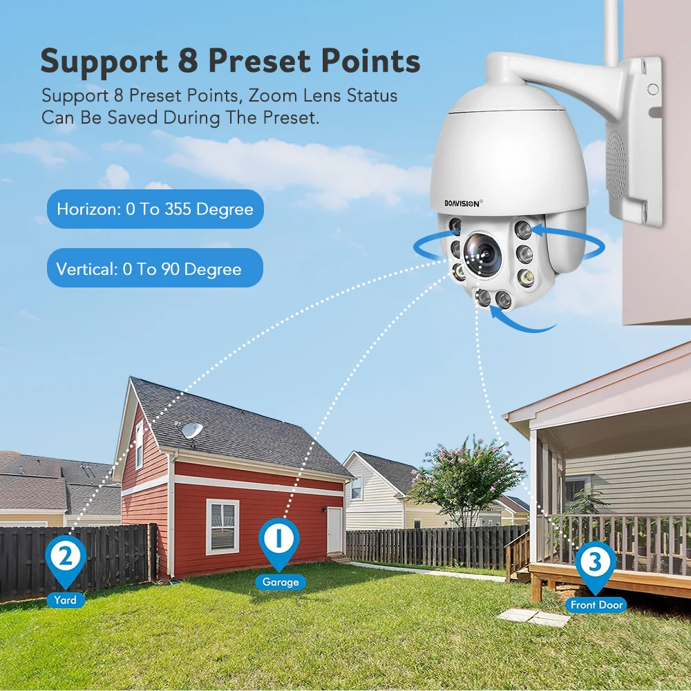 Telecamera PTZ IP POE 4K 8MP con Zoom Ottico 20X, Tracciamento Automatico, Allarme Movimento Umano/Veicoli, Microfono Integrato