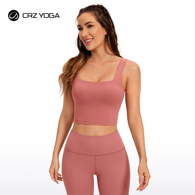 CRZ YOGA Butterluxe Womens Square Neck Longline Sports Bra