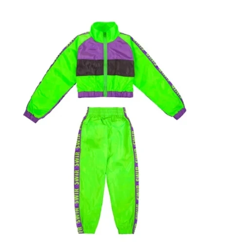 thumbnail image 1 of Ropa de baile de hip hop para niños, trajes de baile moderno de jazz para niñas, ropa fluorescente, trajes de escenario para niños, 1 of 5