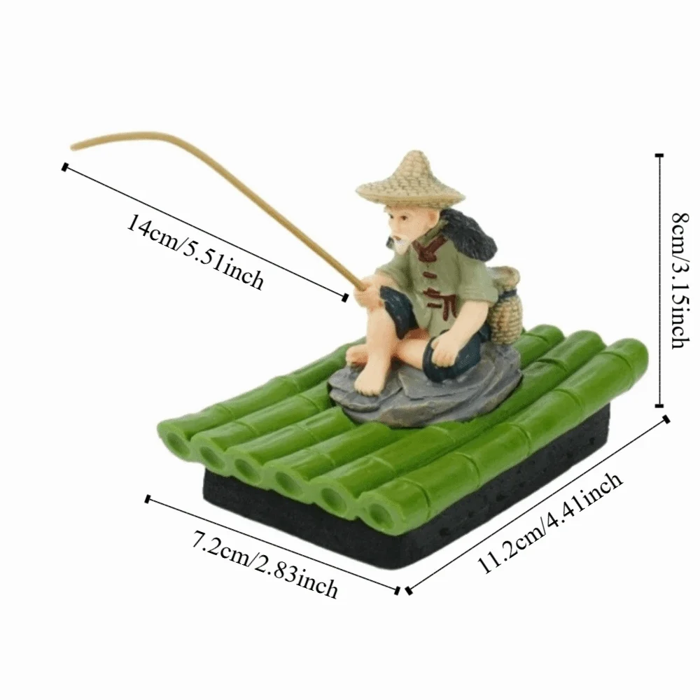 Realistic Fisherman Figurine Miniature Auto-Floating Fish Tank Decorations Handmade Resin Landscaping Crafts Fish Tank Landscape