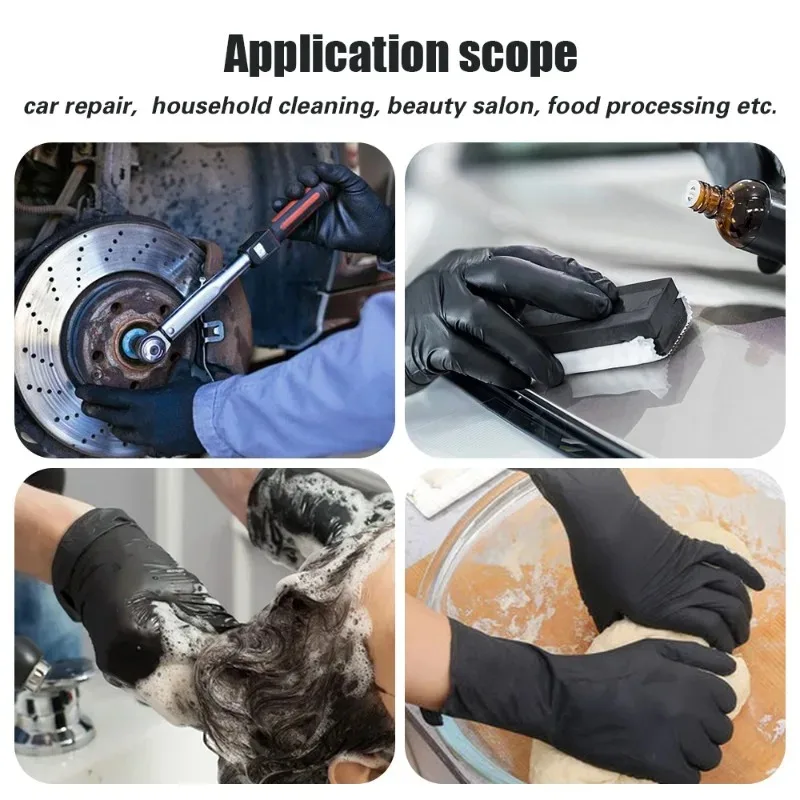 Black Nitrile Gloves Thickened Black Nitrile Gloves for Cleaning Hairdressing Waterproof Dishwashing Tattoo 100/2PCS