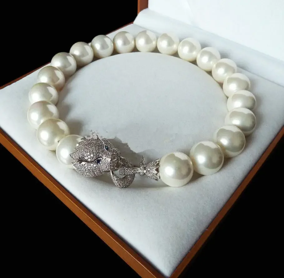 

Fashion jewelry design Natural 18'' 20mm white shell pearl inlay zircon leopard head LUXURY necklace -Bride jewel