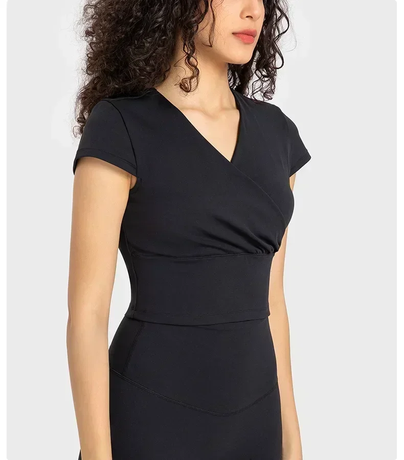 Lemon Women's Short Sleeve Top Yoga T-shirt Gym Fitness Sport Shirts Women Clothing Sportswear Artistic Fold Outdoors Blouse