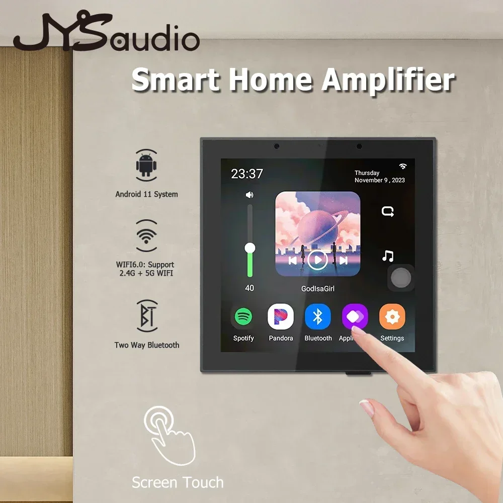 4-inch touchscreen Android 11 smart home sound system Alexa voice control Wi-Fi background music wall speaker Google Play