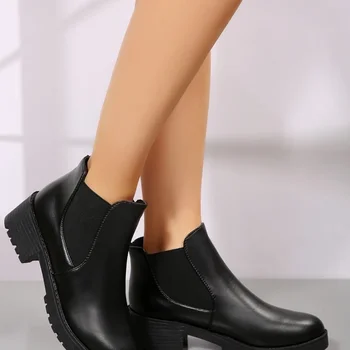 2025 Summer New Women's Fashion Short Boots High Heels Round Head Fashion Boots Casual Versatile Women's Shoes - Image 3