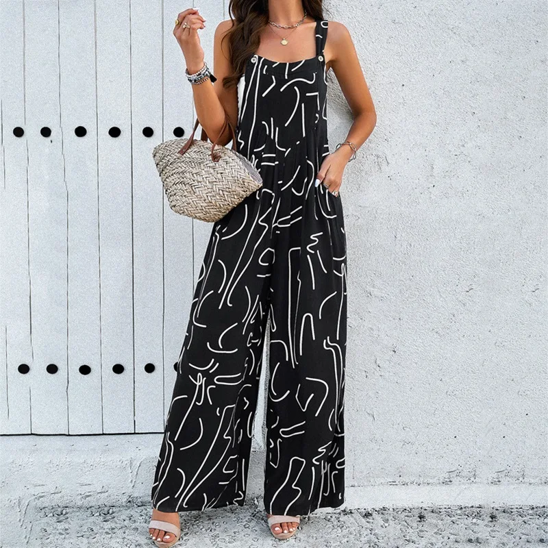 Maternity Clothes Bib Pant Suspender Trouser Loose Casual Female Women Printing Rompers Overalls Wide-Leg Jumpsuit Streetwear 2